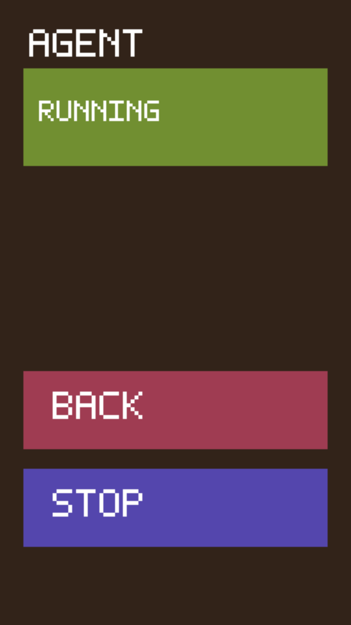 Development Agent running in the emulator, with BACK and STOP controls